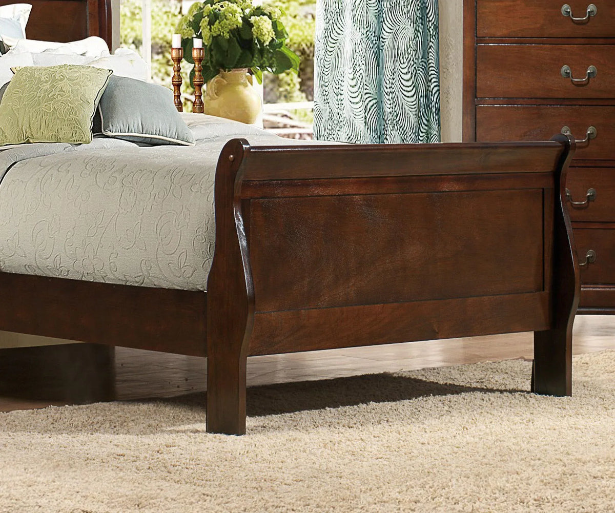 Homiyad Twin Size Sleigh Bed Brown Cherry Finish - Louis Philipe