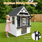 COCLUB Wooden Outdoor Playhouse With Doorbell, Phone And Kitchen Toys, 45in L x 43in W x 65in H