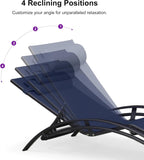 PURPLE LEAF Patio Chaise Lounge Set, 2 Chairs And 1 Table, Aluminum Textilene, 4 Adjustable Positions