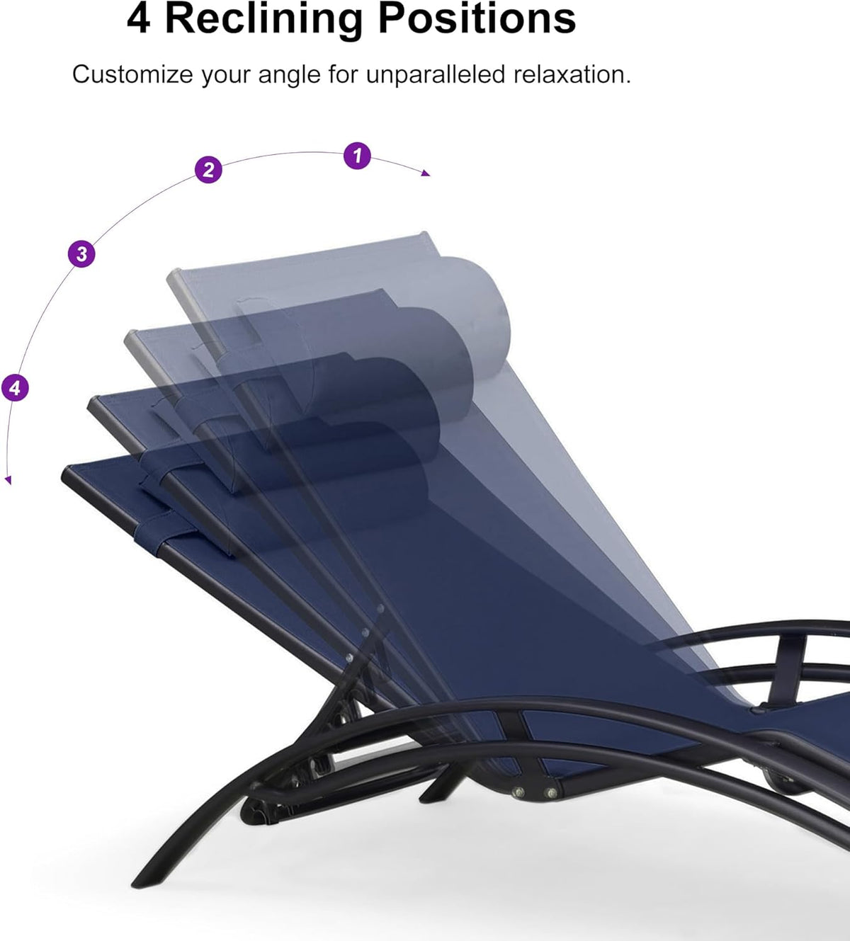 PURPLE LEAF Patio Chaise Lounge Set, 2 Chairs And 1 Table, Aluminum Textilene, 4 Adjustable Positions