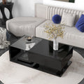 JQCX Modern Coffee Table With Tempered Glass, High-Gloss UV Surface And 2-Tier Storage