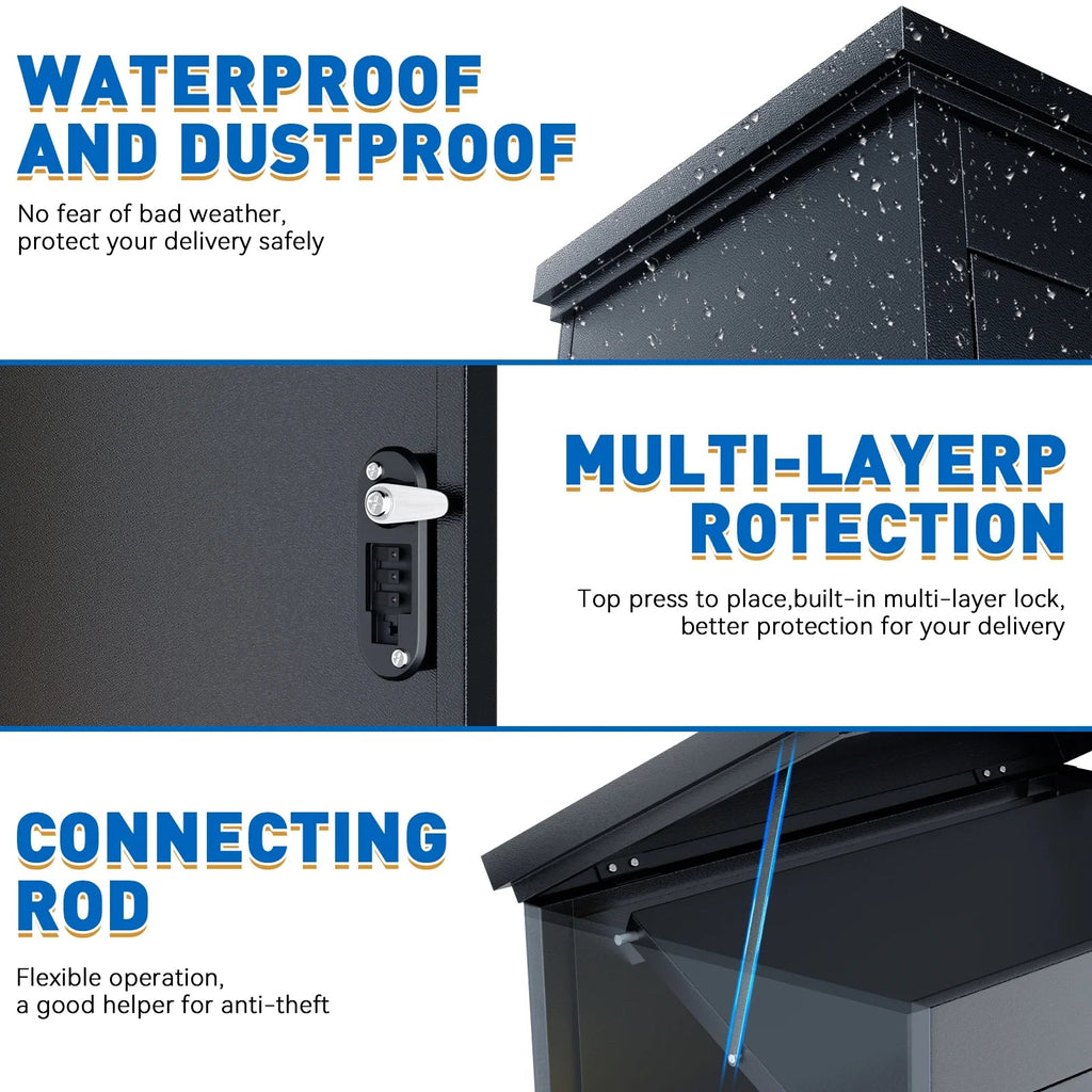 Gaonala Steel Package Delivery Box 19.6x14.4x44.9in Lockable Weather-Resistant Black
