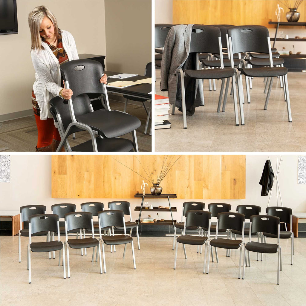 Lifetime Steel-Framed Indoor/Outdoor Commercial Grade Stacking Chairs, Black & Silver, Set Of 14 - 80569