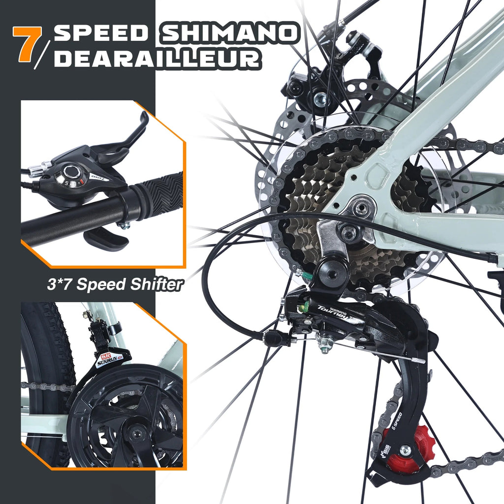 Men's 27.5 in Mountain Bike - 21-Speed Aluminum Alloy Frame, Front Suspension, Double Disc Brakes