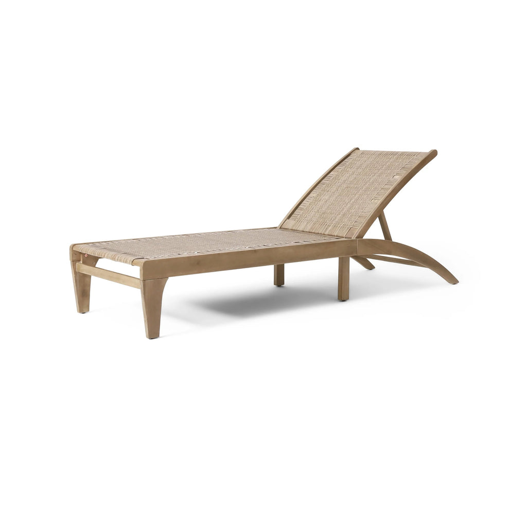 Outdoor Chaise Lounge, Single, Acacia Wood and Faux Rattan, Light Brown and Light Multibrown, 77.00 x 25.50 x 33.00 Inches - Shane