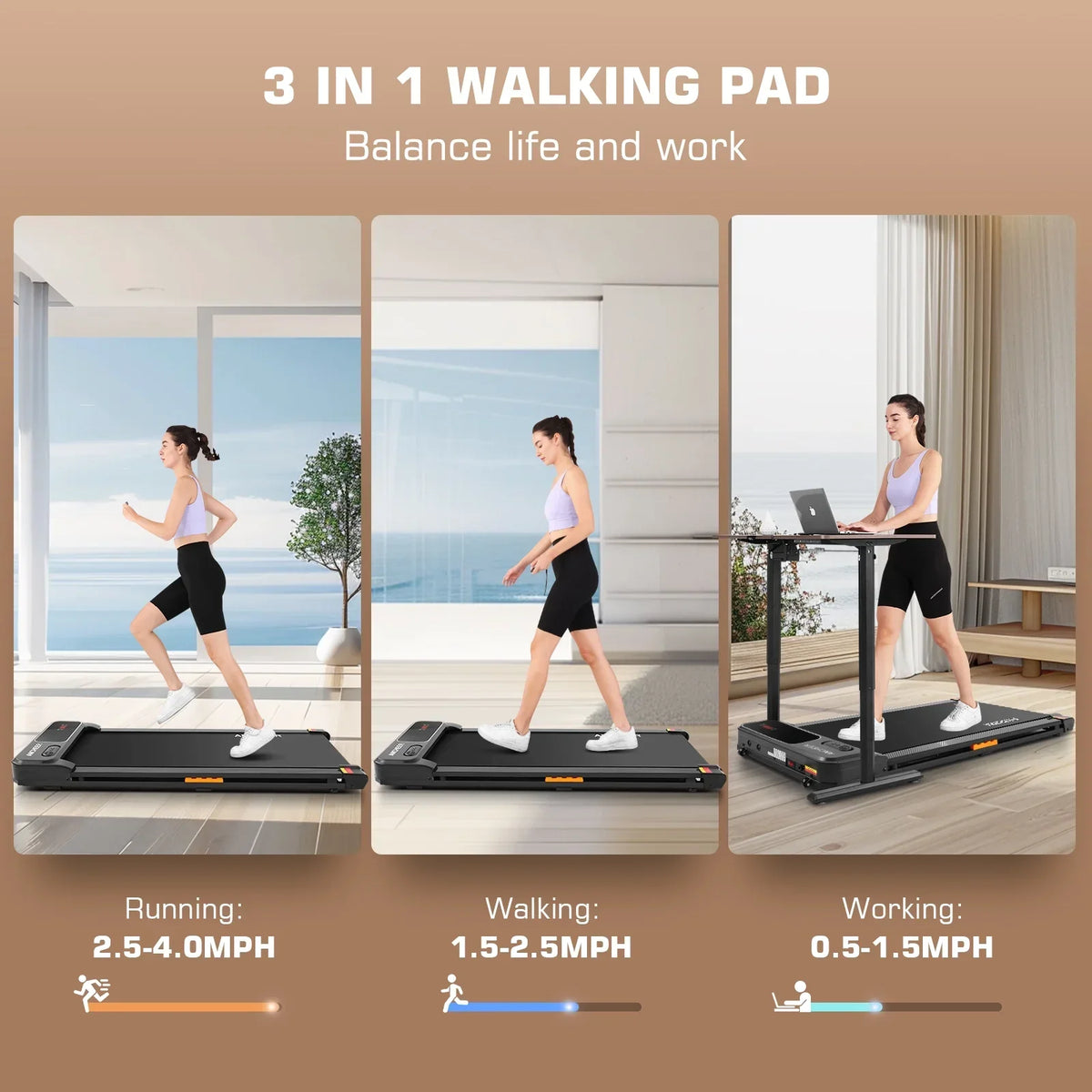 ANCHEER Under Desk Walking Pad Treadmill, 0.6-3.8 MPH, 240 lbs Capacity, 2.5 HP