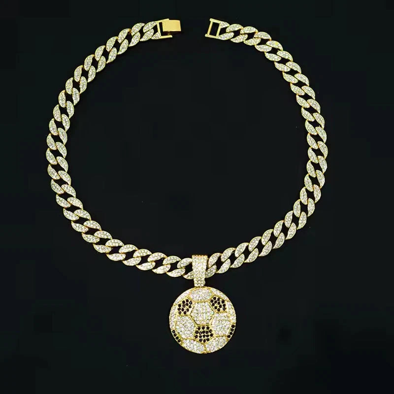 13mm Football Pendant Necklace With 20in Cuban Link Chain And CZ