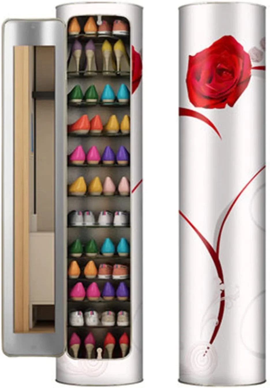 Large-Capacity Multi-Layer Rotating Disinfection Shoe Cabinet With Mirror And Deodorizer - Sizes 66-5 Or 77-6