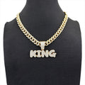 Full Diamond King Football Pendant Necklace With 20in Cuban Link Chain, 13mm Width
