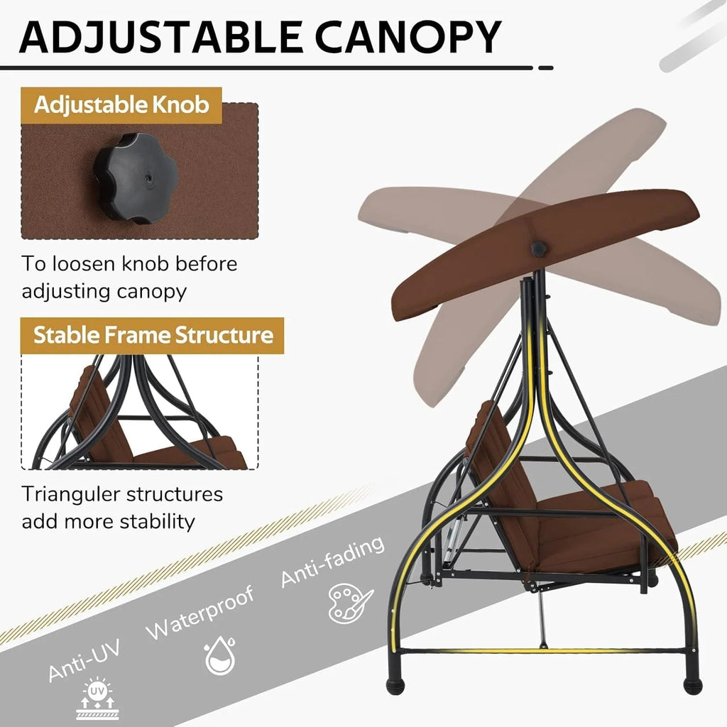 AECOJOY 3-Person Steel Canopy Porch Swing Glider Hammock