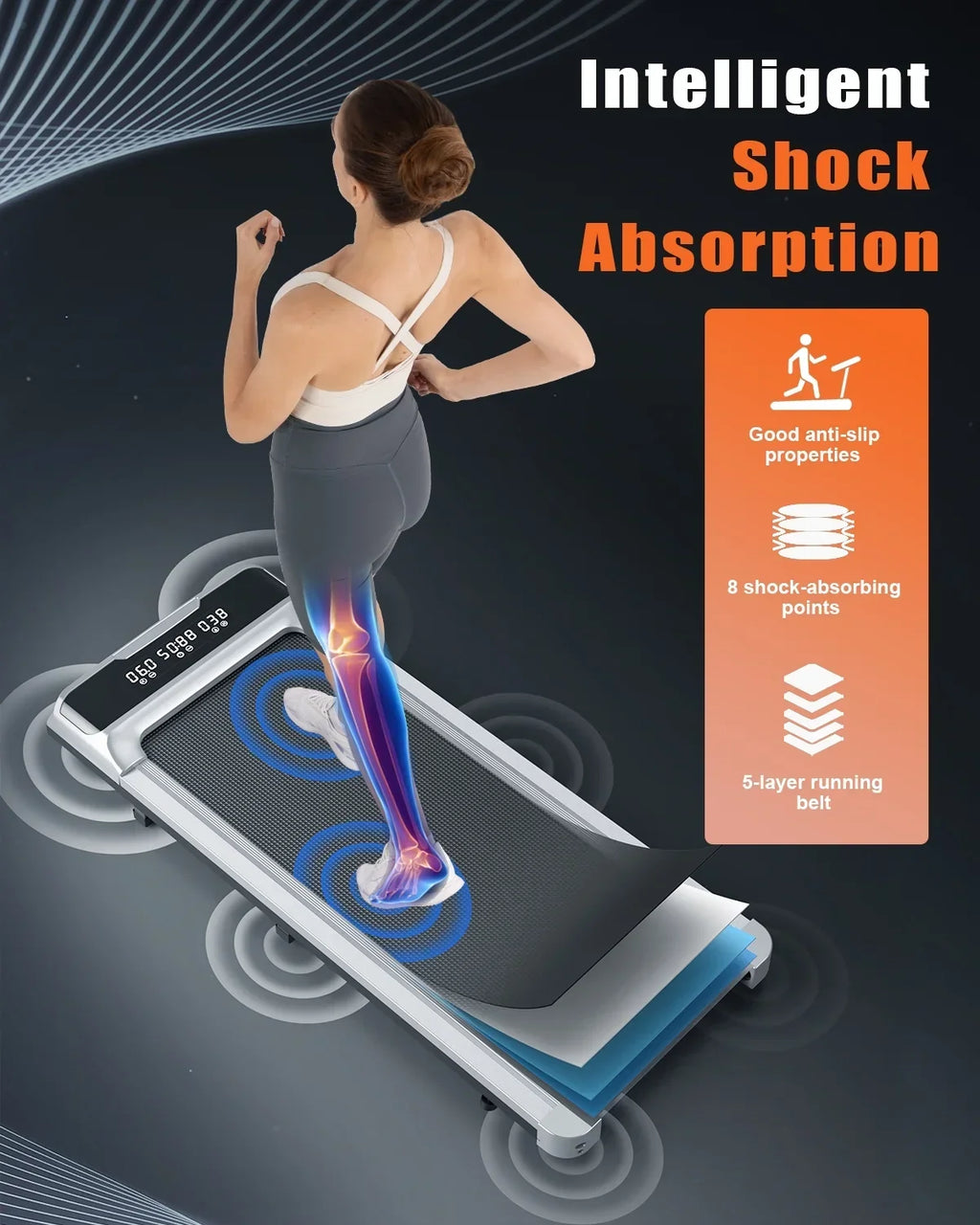 Bigzzia Walking Pad Treadmill, 2.5HP Brushless Motor, Silver