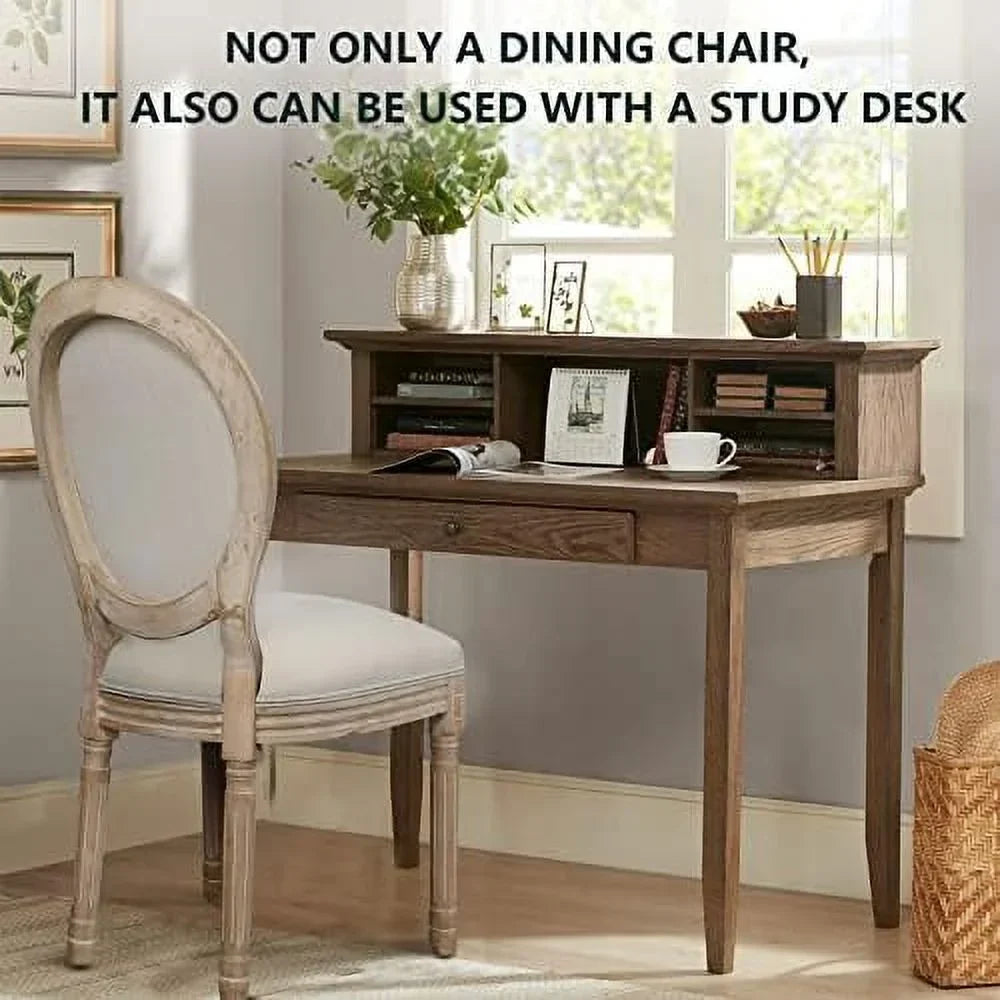 MQLIFEBOOM French Dining Chair With Oval Backrest - Linen Fabric Upholstered Solid Wood
