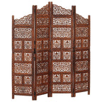 vidaXL 4-Panel Folding Privacy Screen, Solid Mango Wood, 63 x 65 in - Brown