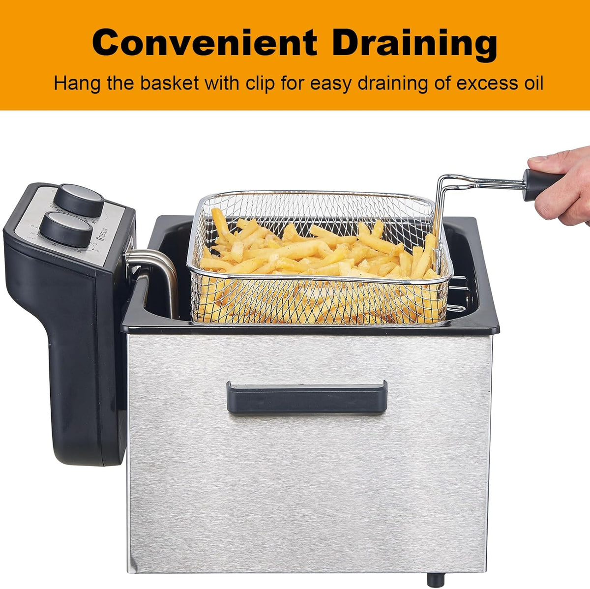 Electric Deep Fryer With Basket, 5.3 Quart, Stainless Steel