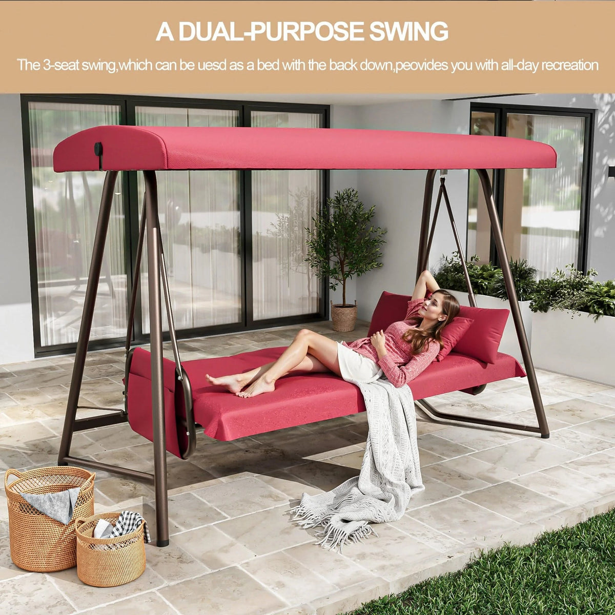 TQKVIPI 4 Person Outdoor Porch Swing Bed With Adjustable Backrest Canopy - 800 lbs Capacity