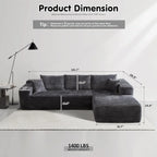 ovios 104in L-Shape Sectional Sofa With Chaise, Grey Plush Corduroy Fabric