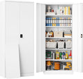 SISESOL White Steel Storage Cabinet With Locking Doors, 71 Inch Tall, 5 Adjustable Shelves