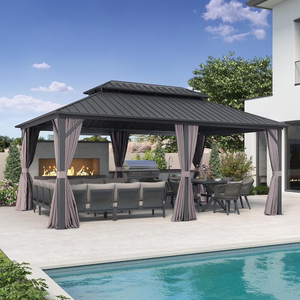 PURPLE LEAF Outdoor Hardtop Gazebo, 8' X 8', Galvanized Steel Double Roof, Aluminum Frame, Grey