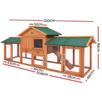 i.Pet Wooden Pet Hutch, 220 x 52 x84 cm