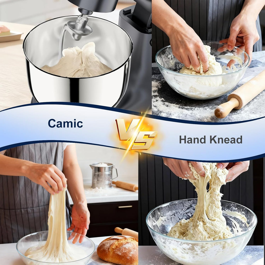 Camic Stand Mixer, 4.2QT + 5.3QT Stainless Steel Bowls, 10 Speeds - Grey