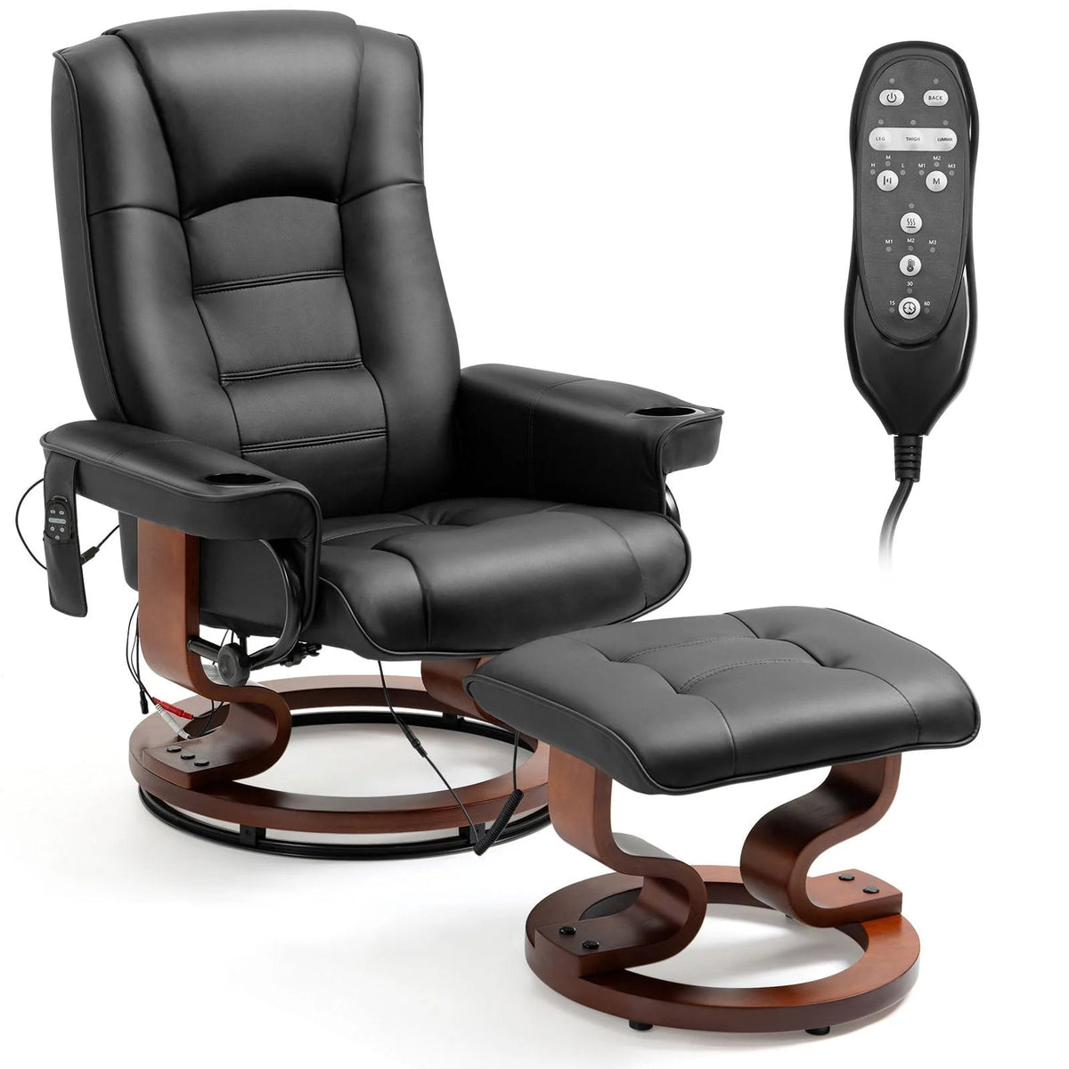 AVAWING Faux Leather Swivel Massage Recliner Chair With Ottoman - Black