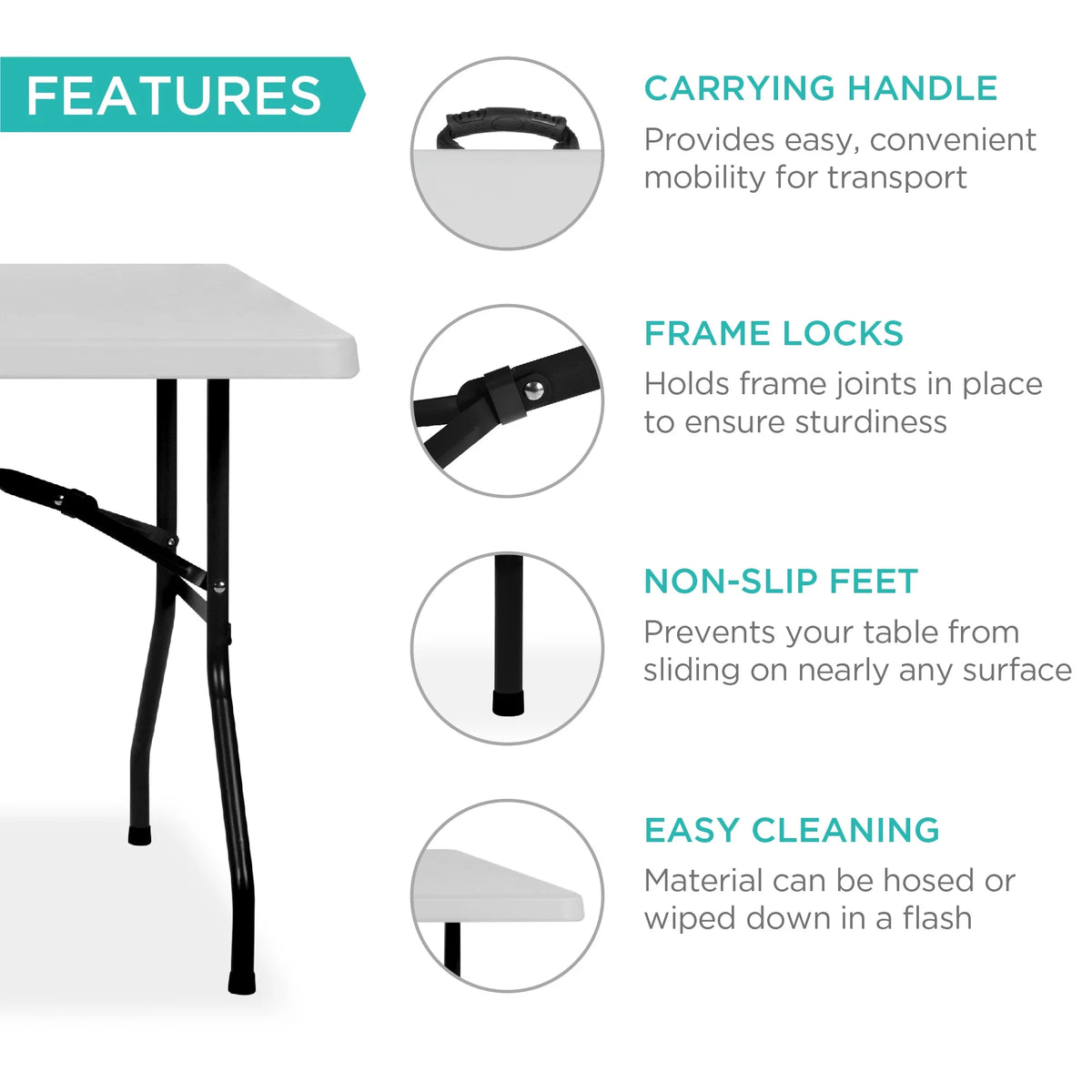 Best Choice Products 6ft Plastic Folding Table, 72in x 30in x 30in, White
