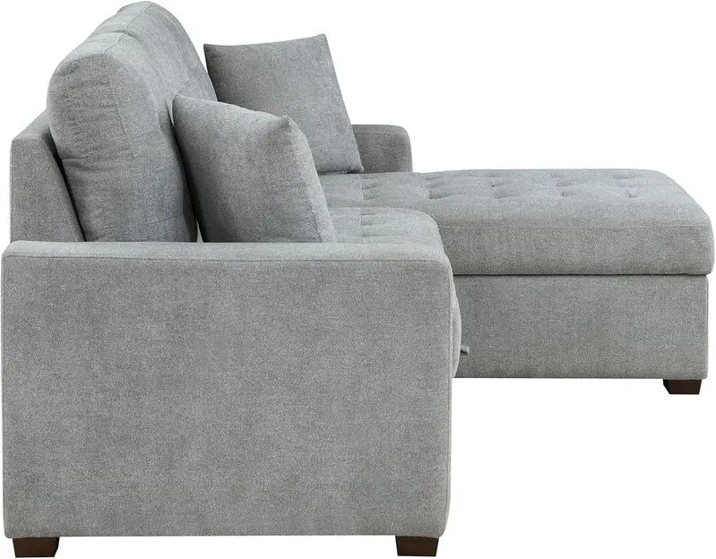 L-Shaped Sleeper Sectional Sofa With Right-Side Storage Chaise And Pull-Out Bed - Gray Fabric