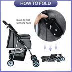 NiamVelo 4-Wheel Foldable Pet Stroller With Cup Holders And Storage Basket - 30 LBS Capacity