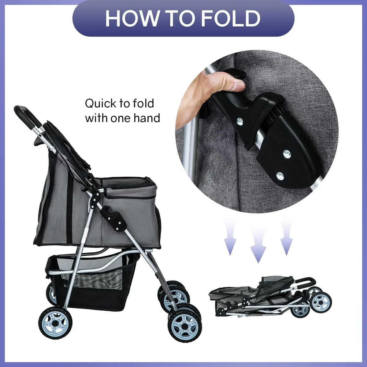 NiamVelo 4-Wheel Foldable Pet Stroller With Cup Holders And Storage Basket - 30 LBS Capacity