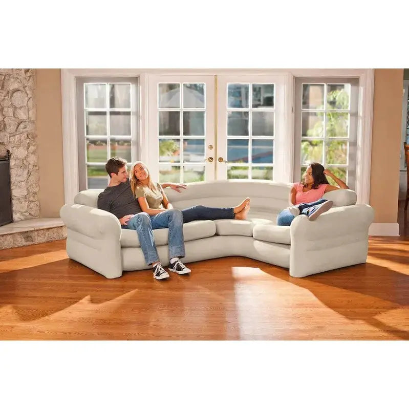 Intex Inflatable L-Shaped Corner Lounge Sofa, Gray, 2-Pack, 30 Inches - Built-In Cup Holders