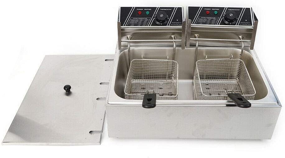 Miumaeov Stainless Steel Countertop Deep Fryer With Frying Baskets And Lid, 12.7QT/12L Capacity