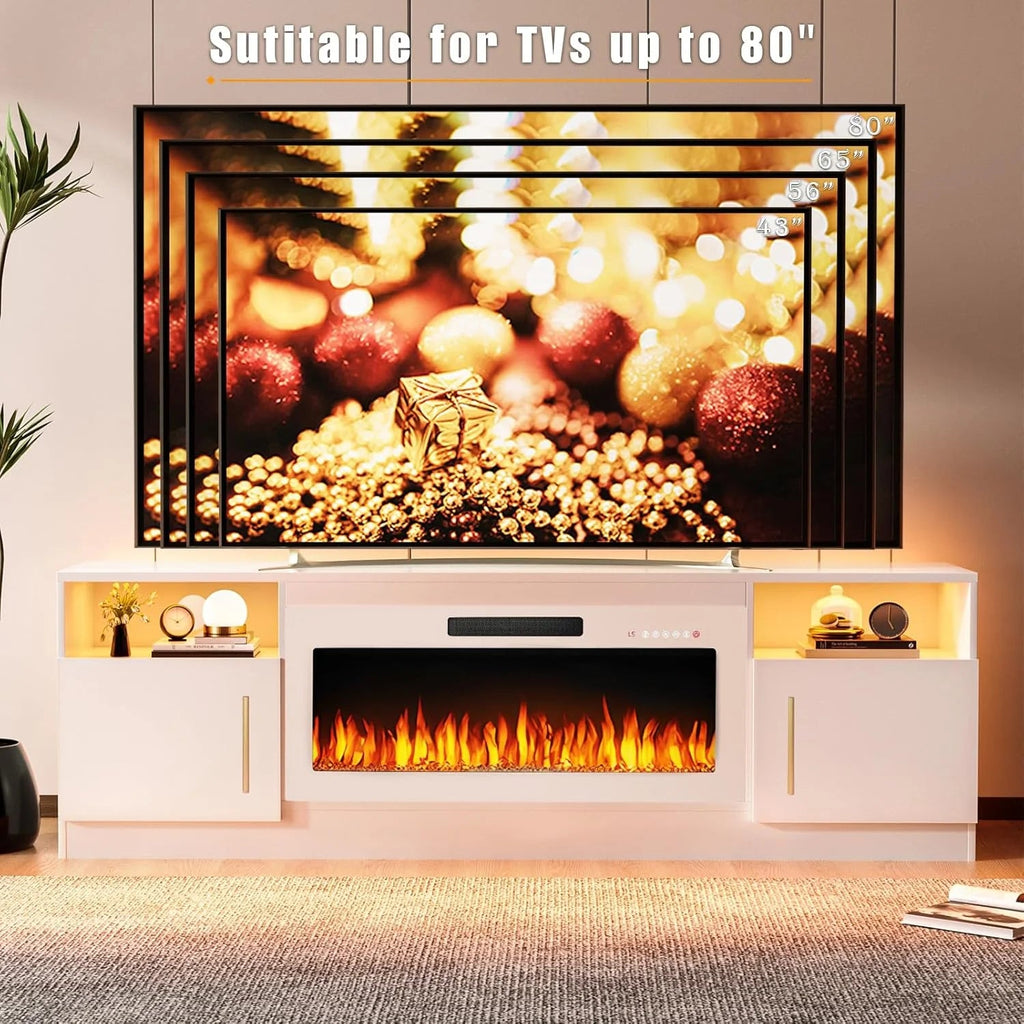 Waleaf TV Stand With 18 in Electric Fireplace And Adjustable Glass Shelves - TVs Up To 65 inch