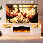 Waleaf TV Stand With 18 in Electric Fireplace And Adjustable Glass Shelves - TVs Up To 65 inch