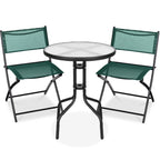 Best Choice Products 3-Piece Patio Bistro Dining Set With Glass Tabletop And Folding Chairs - Gray