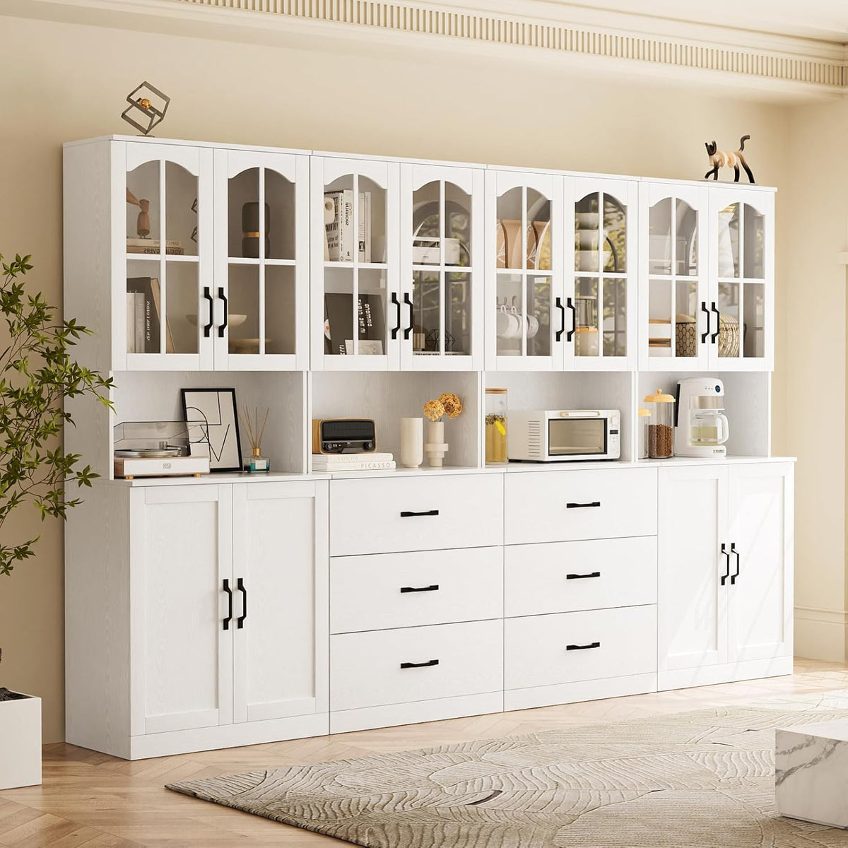 TUSY 71in Tall 6-Tier Bookcase With Glass Door, Drawer, And 23.6in Width - AEA