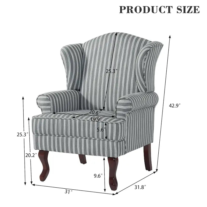 Traditional Wingback Upholstered Accent Chairs, Set of 2, 31 W x 31.8 D x 42.9 H