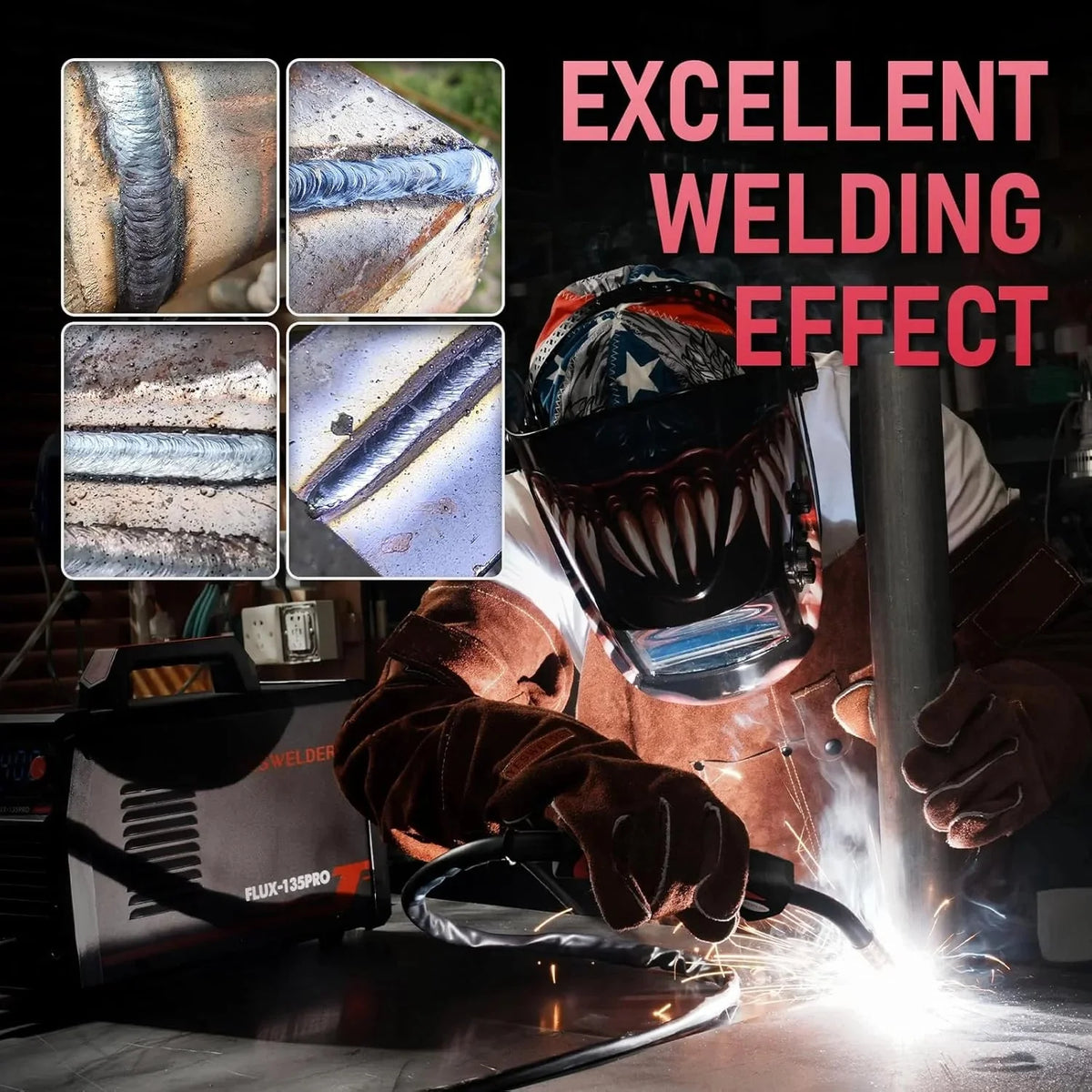 YESWELDER Flux Core MIG/Lift TIG/Stick Welder, 135 Amp, 110V - FLUX-135PRO
