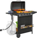 4+1 Burner Propane Gas BBQ Grill With Side Burner, 54 x 121 x 97 cm, Black