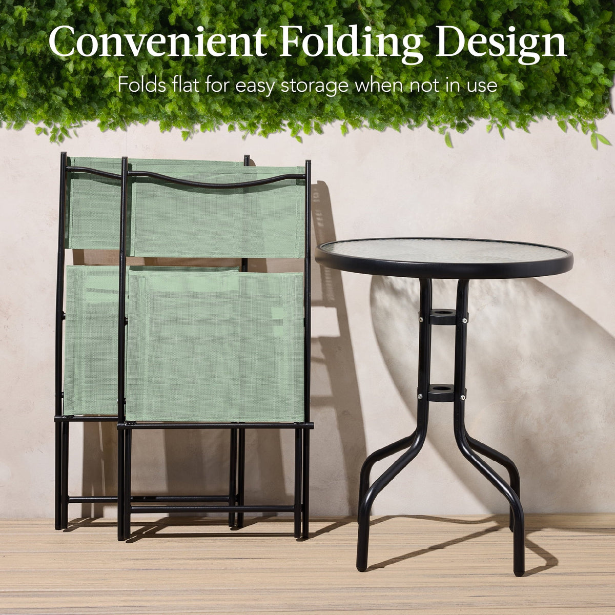 Best Choice Products 3-Piece Patio Bistro Dining Set With Glass Tabletop And Folding Chairs - Gray