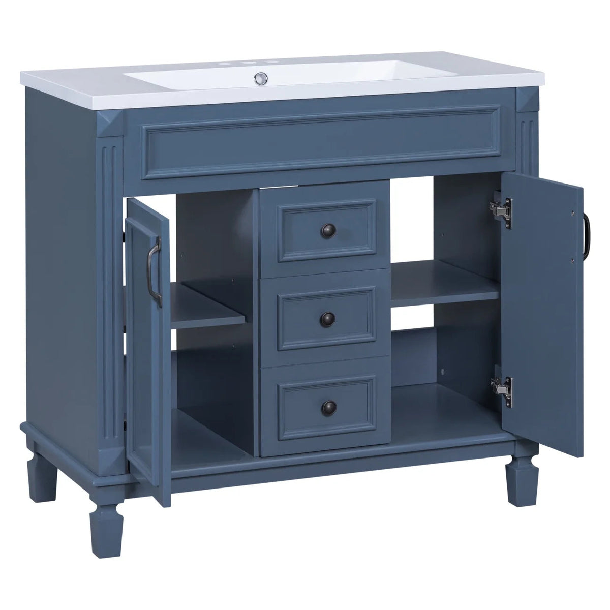 36'' Bathroom Vanity Set With Ceramic Sink Top, Mirror Cabinet, 2 Doors And 2 Drawers - Gray
