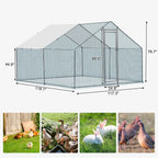 10 x 10 ft Metal Chicken Coop Walk-In Poultry Cage With Waterproof Cover