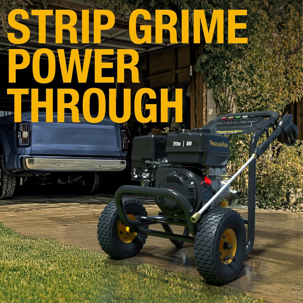 Poulan Pro Gas Pressure Washer 3400 PSI 2.6 GPM 212cc 4-Cycle With 30ft Hose, 21 Inch Lance, 5 Nozzles