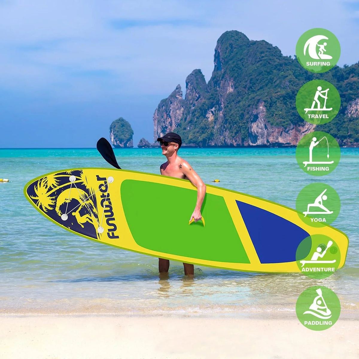 FunWater Inflatable Stand Up Paddle Board, 11 ft x 32 in x 6 in - SUP Paddle Accessories