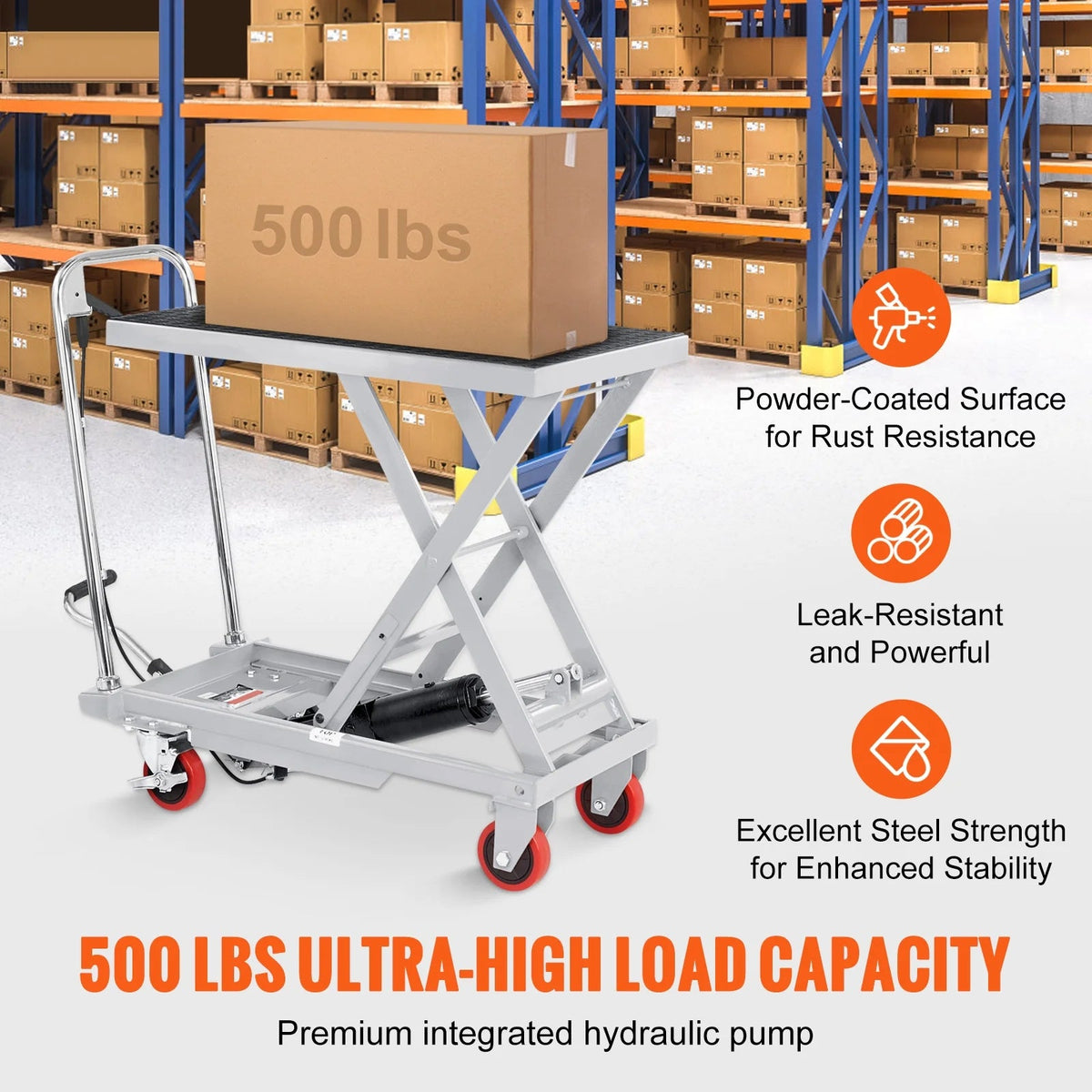 BENTISM Hydraulic Lift Table Cart, 500 lbs, 28 x 18 inches, Gray - TF23