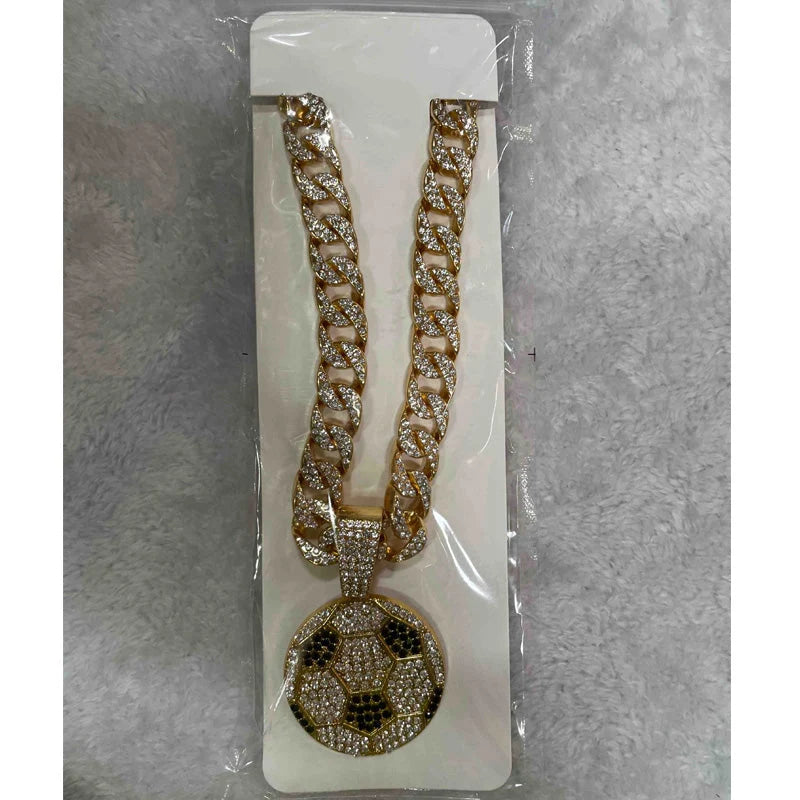 13mm Football Pendant Necklace With 20in Cuban Link Chain And CZ