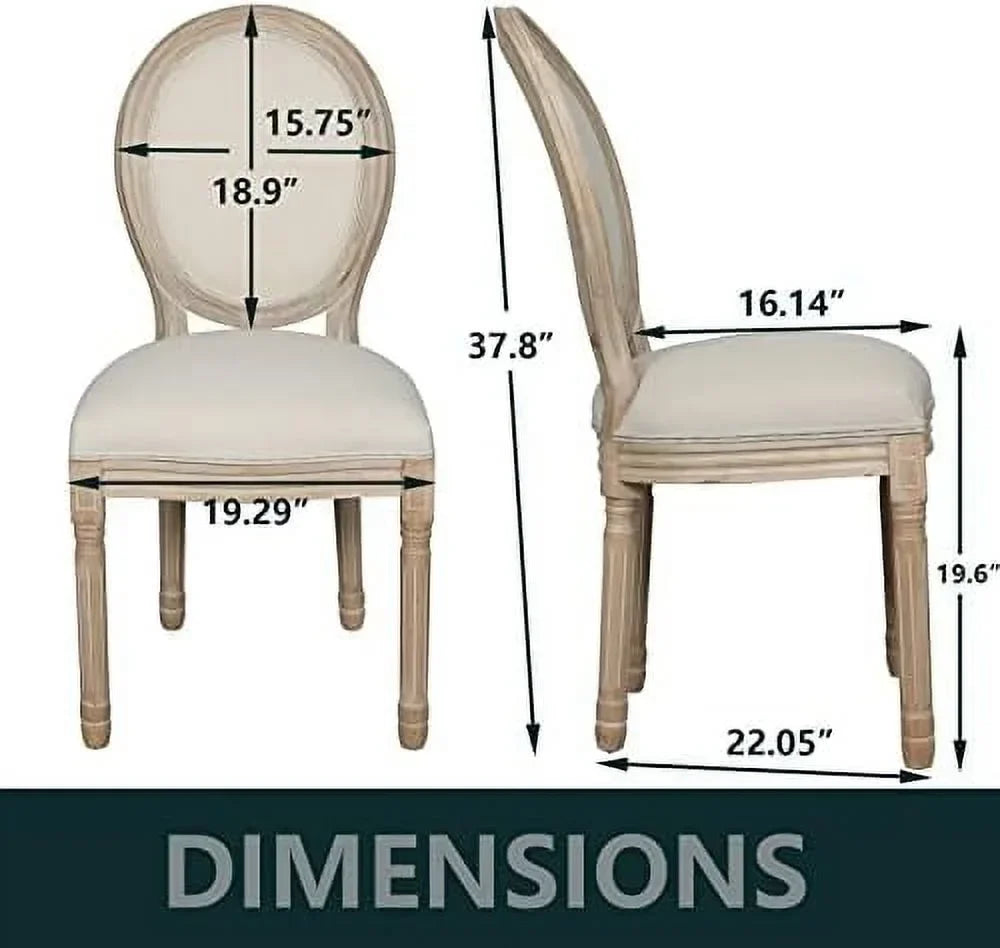 MQLIFEBOOM French Dining Chair With Oval Backrest - Linen Fabric Upholstered Solid Wood