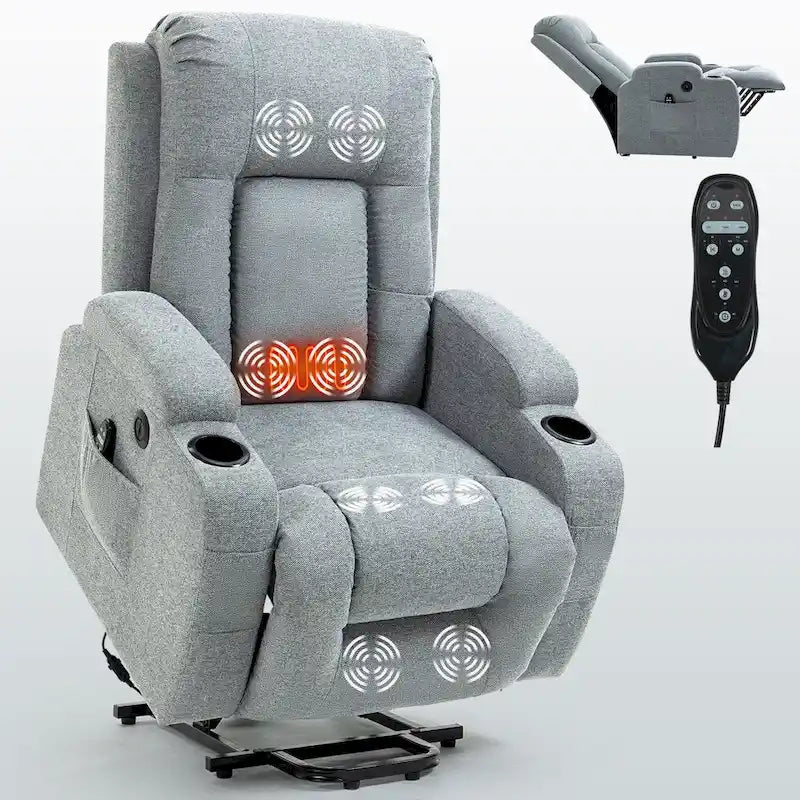 Lazy Boy Power Lift Recliner Chair With Massage, Lumbar Heating, USB Port And Cup Holders - Single Motor