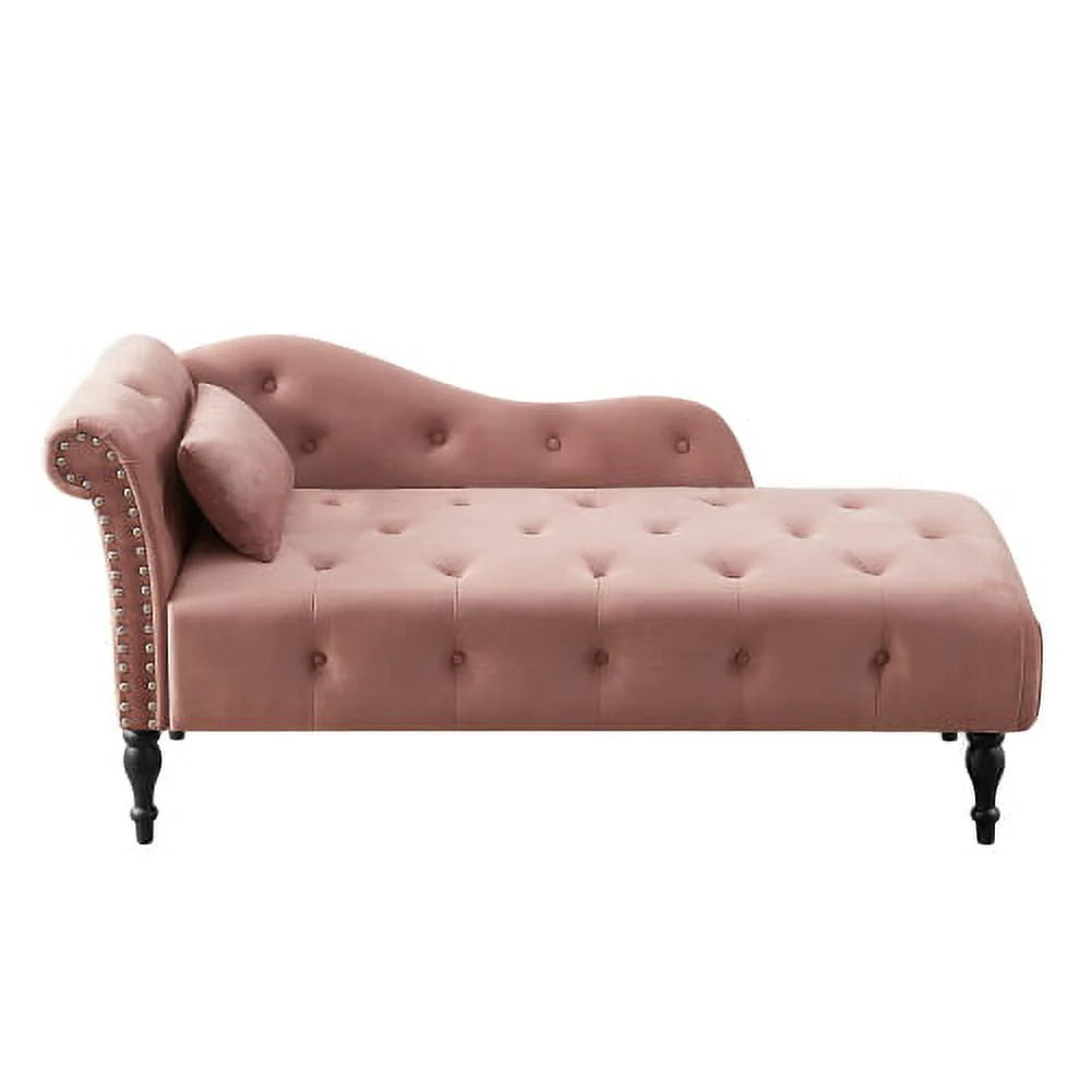 Velvet Chaise Lounge Chair 60.6in L x 27.5in W x 28.3in H - Rose