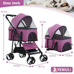NiamVelo 3-in-1 Detachable Pet Stroller With 4 Wheels, Purple