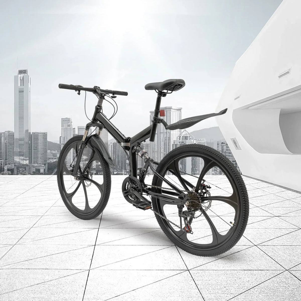Aiqidi 26 Inch 21 Speed Full Suspension Folding Mountain Bike, Black